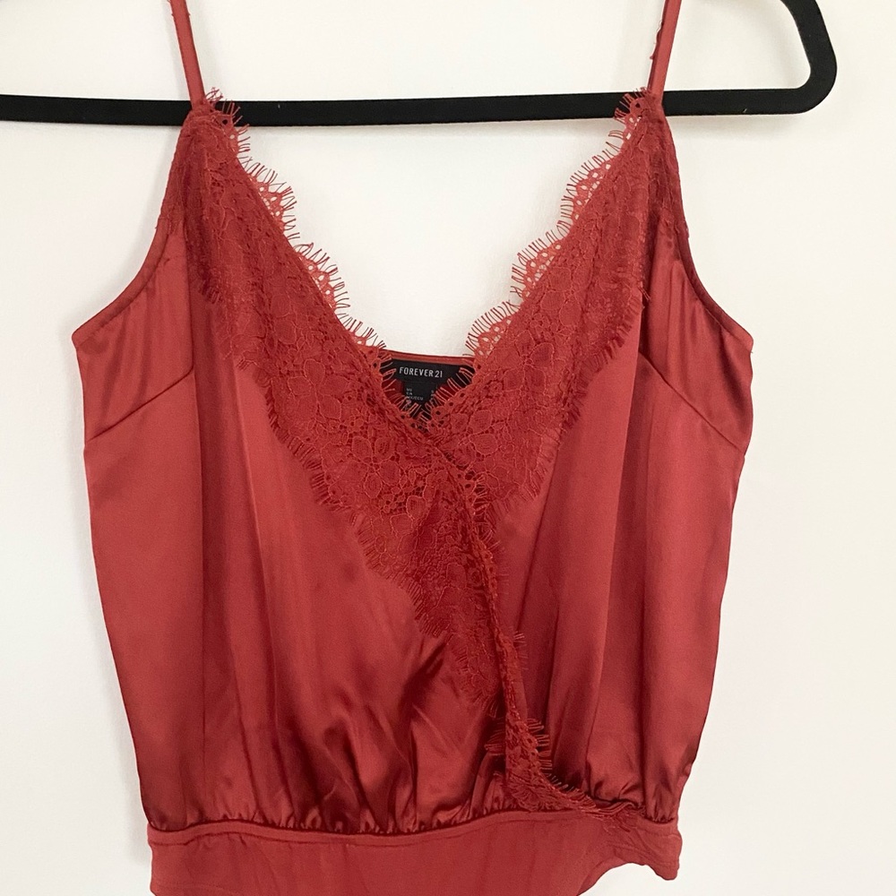 Red Satin Forever 21 Bodysuit